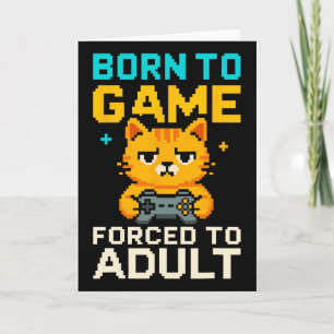 Tarjeta Nacido Para Jugar Obligado A Adulto Gato Jugador D