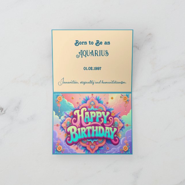 Tarjeta Nacido para ser un Aquarius por cumpleaños (Interior)