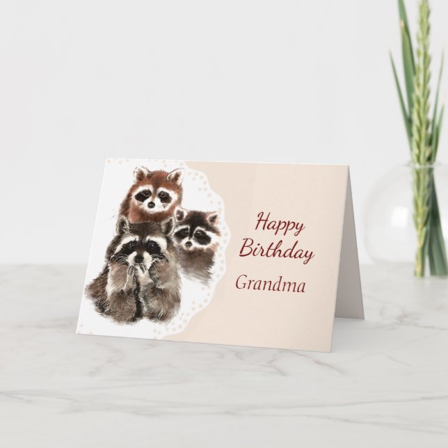 Tarjeta Nacimiento Abuela Cute Raccoon (Anverso)