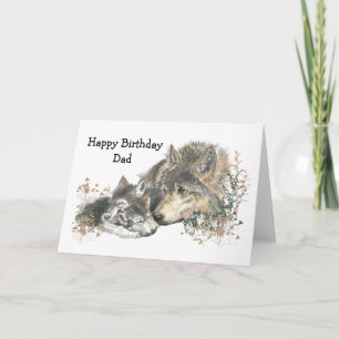 Tarjeta Nacimiento acuático Papá Wolf y Cubs Arte Animal