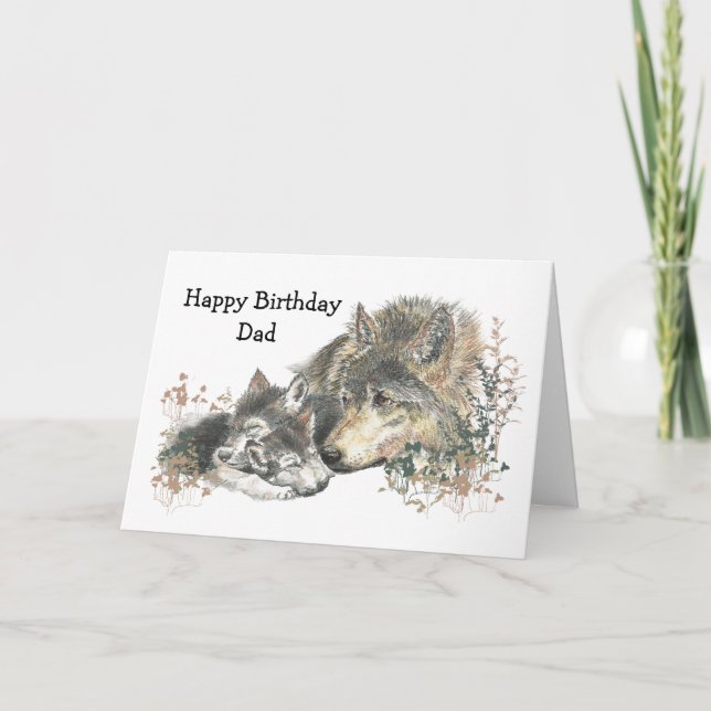 Tarjeta Nacimiento acuático Papá Wolf y Cubs Arte Animal (Anverso)