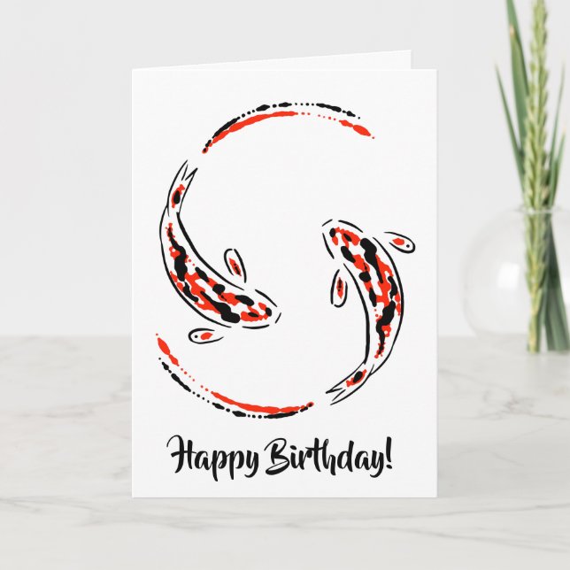 Tarjeta Nacimiento artístico del pescado Koi japonés negro (Anverso)
