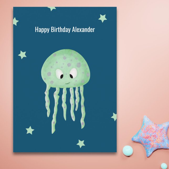 Tarjeta Nacimiento azul personalizado de la medusa minimal (Subido por el creador)