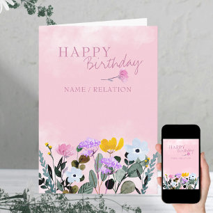 Tarjeta Nacimiento de acuarela rosa de borde de flor silve