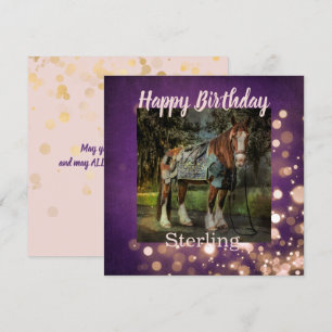 Tarjeta Nacimiento de caballo Purpurina Girly rosa y Morad