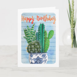 Tarjeta Nacimiento de Cactus verde tropical y azul de moda