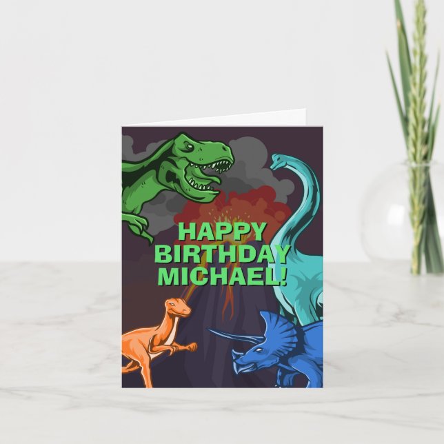 Tarjeta Nacimiento de Dino Dinosaurio Jurásico para Niños  (Anverso)
