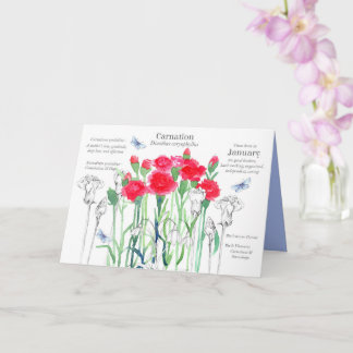 Tarjeta Nacimiento de enero Flores de clavel rosado rojo