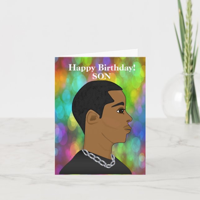 Tarjeta Nacimiento de hijo afroamericano personalizable (Anverso)