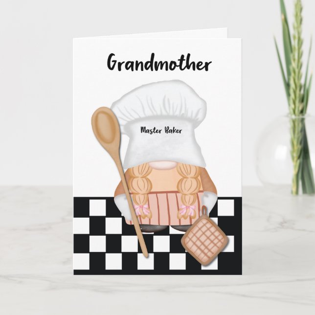 Tarjeta Nacimiento de la abuela Whimsical Gnome Baker Baki (Anverso)