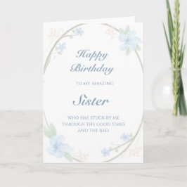 Tarjeta Nacimiento de la hermana de la guirnalda floral az