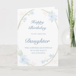 Tarjeta Nacimiento de la hija de la guirnalda floral azul