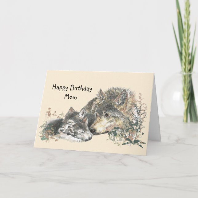 Tarjeta Nacimiento de la madre del lobo acuarela (Anverso)