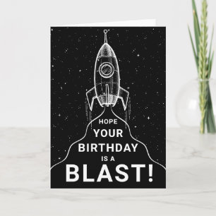 Tarjeta Nacimiento de la nave espacial retro en blanco y n