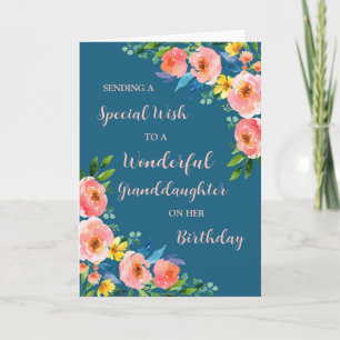 Tarjeta Nacimiento de la nieta de las flores de color rosa