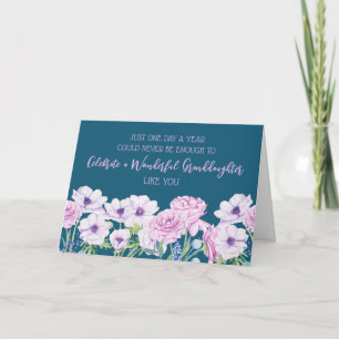 Tarjeta Nacimiento de la nieta de las flores moradas azule