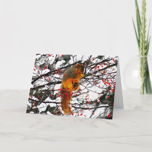 Tarjeta Nacimiento de la nieve de la ardilla roja árbol de (Anverso)