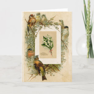 Tarjeta Nacimiento de las Aves Vintage Lily de las Flores 