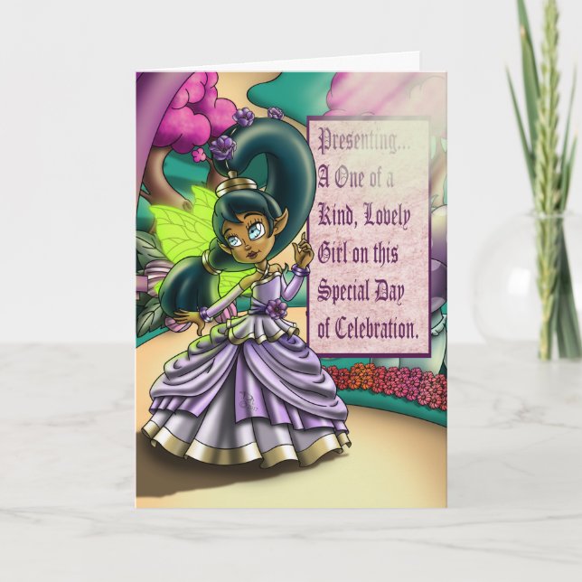 Tarjeta Nacimiento de las hadas y las flores moradas de lo (Anverso)