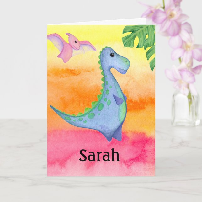 Tarjeta Nacimiento de los Chicas de Dinosaurio y Edad (Orquídea)