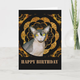 Tarjeta Nacimiento de oro negro estilo Ninja Gato Sphynx