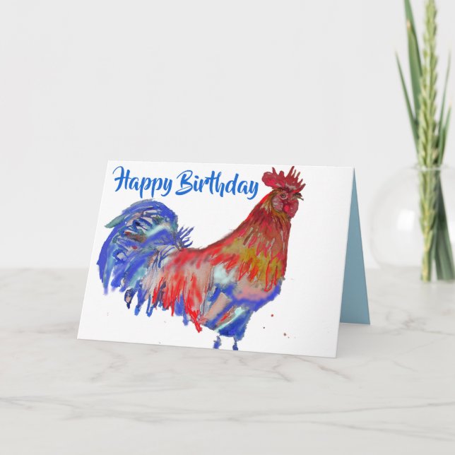 Tarjeta Nacimiento de Pollo de Color Rojo y Azul (Anverso)