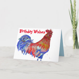 Tarjeta Nacimiento de Pollo de Color Rojo y Azul