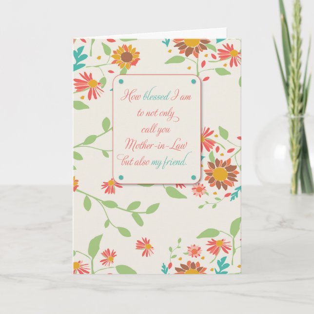 Tarjeta Nacimiento de suegra, religión con girasoles (Anverso)