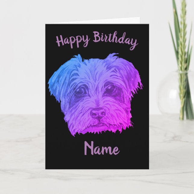 Tarjeta Nacimiento de Yorkshire Terrier Purple Black (Anverso)