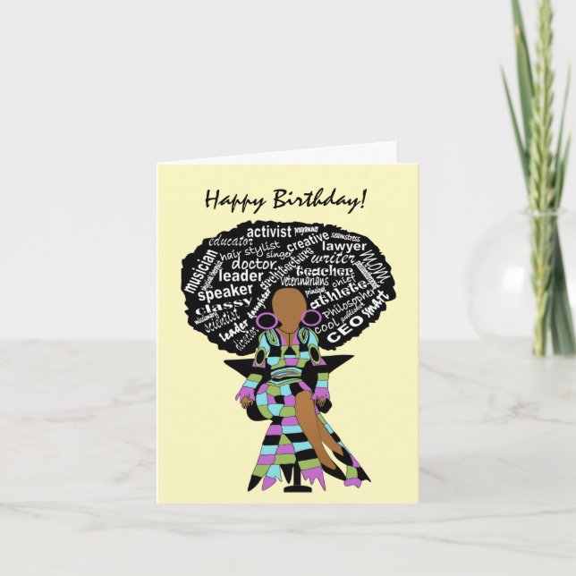 Tarjeta Nacimiento del arte de palabra de una mujer afroam (Anverso)