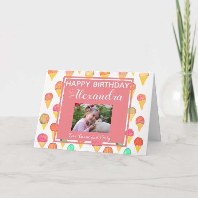 Tarjeta Nacimiento del Chica fotográfico Cute Pink Girly (Anverso)