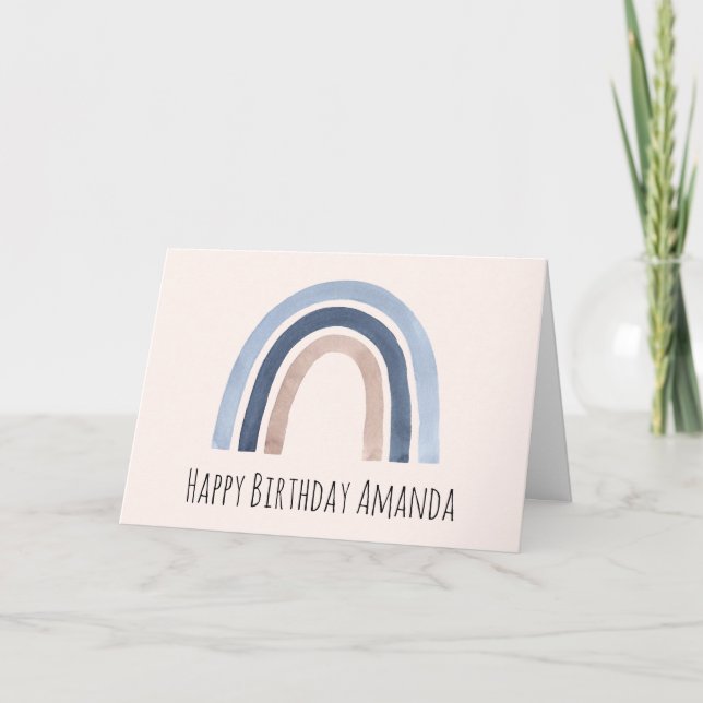 Tarjeta Nacimiento del diseño del boho arcoiris azul y ros (Anverso)