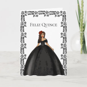 Tarjeta Nacimiento del Ilustracion de moda Black Quinceañe