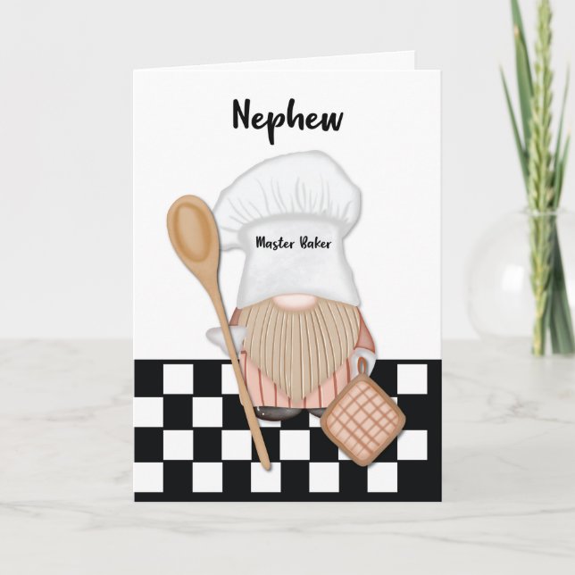 Tarjeta Nacimiento del sobrino Whimsical Gnome Baker (Anverso)