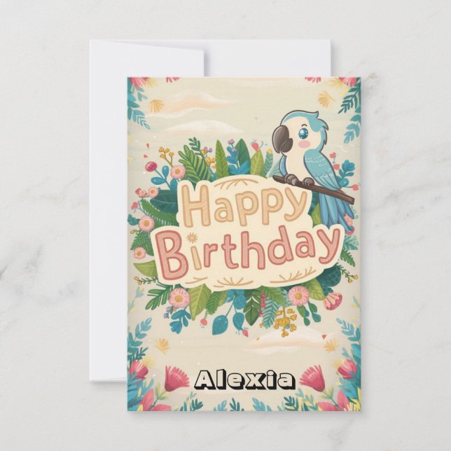 Tarjeta Nacimiento digital de loro simple Pastel (Anverso)