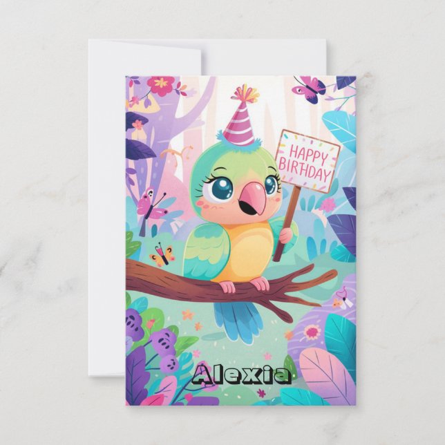 Tarjeta Nacimiento digital de Pastel Bonito Parrot (Anverso)