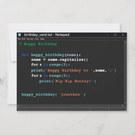 Tarjeta Nacimiento en modo oscuro del programador del equi