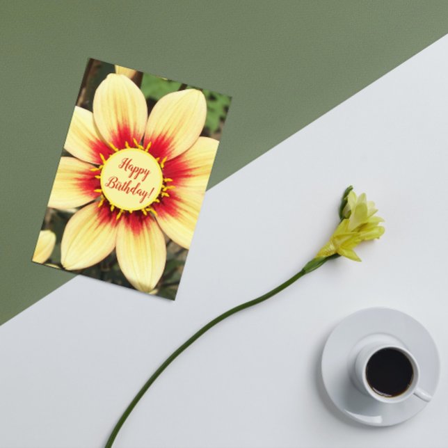 Tarjeta Nacimiento floral de Dahlia roja y amarilla (In Situ)