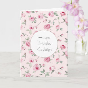 Tarjeta Nacimiento floral de rosas rosadas de bonito