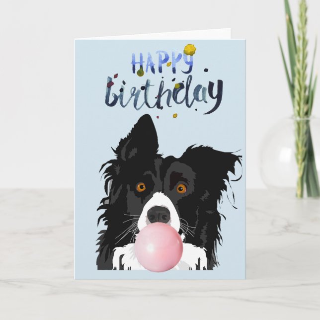 Tarjeta Nacimiento Frontera Collie Perro Animal Burbuja Gu (Anverso)
