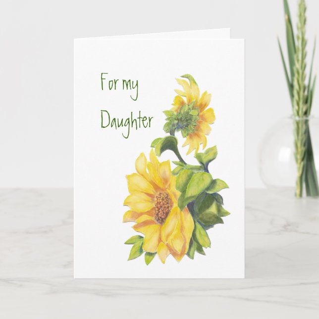 Tarjeta Nacimiento Hija Acuarela Girasoles, Floral (Anverso)