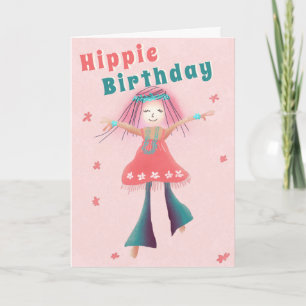 Tarjeta Nacimiento Hippie Groovy Chica Flor Boho