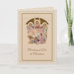 Tarjeta Nacimiento Jesús Religioso Ángeles Vintage