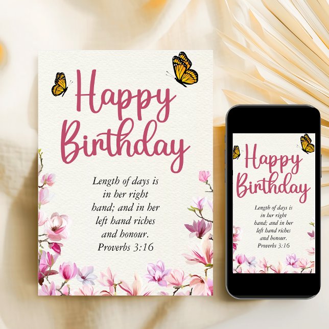 Tarjeta Nacimiento Mamá Pink Floral Scriptural Textos (Bible Verse Birthday Mom Pink Floral Printable Card
)