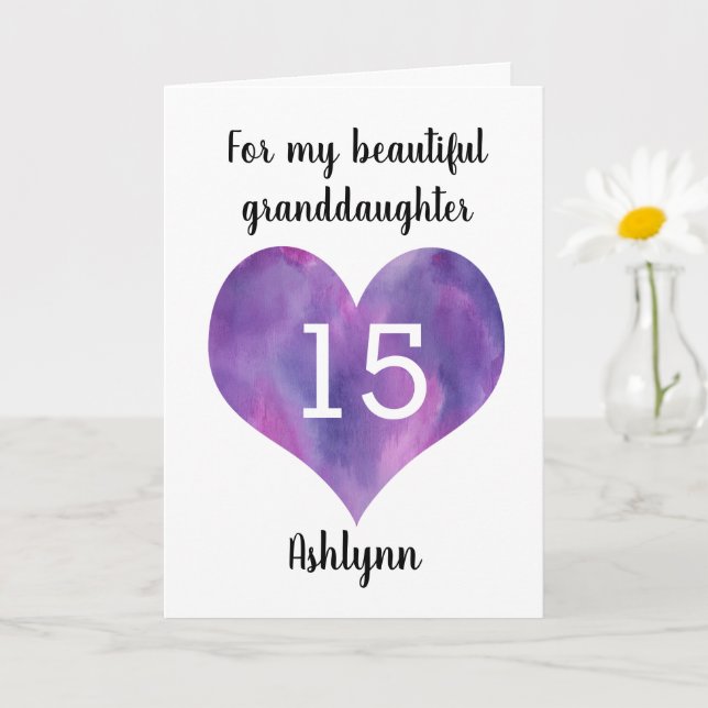Tarjeta Nacimiento morado 15 años para nieta (Planta pequeña)