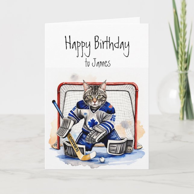 Tarjeta Nacimiento Nombre personalizado Gato jugando al ho (Anverso)