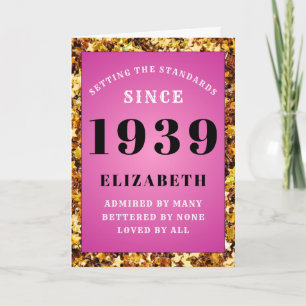 Tarjeta Nacimiento personalizado 1939 Purpurina de oro ros