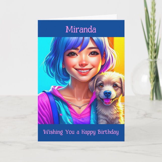 Tarjeta Nacimiento personalizado del Chica de anime y del  (Anverso)