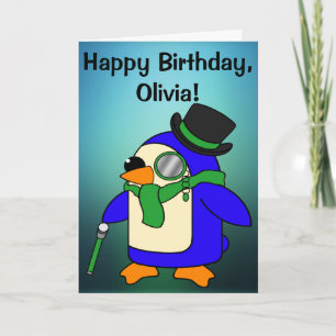 Tarjeta Nacimiento Pingüino Verde azulado Verde Esmeralda