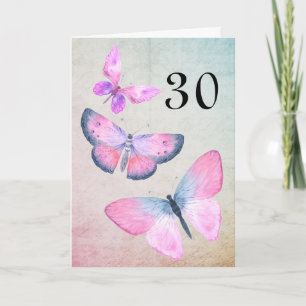 Tarjeta Nacimiento Rosa Watercolor Girly Mariposa Cualquie
